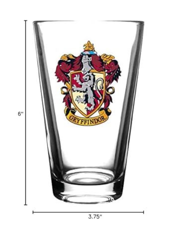 Harry Potter Pint Glass Set - Includes House Crests: Gryffindor, Slytherin, Hufflepuff, & Ravenclaw -16 oz. Capacity - Set of 4 Glasses