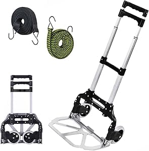 Folding Hand Truck Aluminum Portable Folding Hand Cart 155lbs Capacity Hand Cart and Dolly Ideal for Home, Auto, Office, Moving, Travel, Shopping