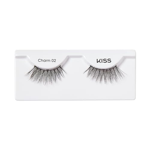 KISS Magnetic Lashes, Charm, 1 Pair of Synthetic False Eyelashes With 5 Double Strength Magnets, Wind Resistant, Dermatologist Tested Fake Lashes Last Up To 16 Hours, Reusable Up To 15 Times, Black