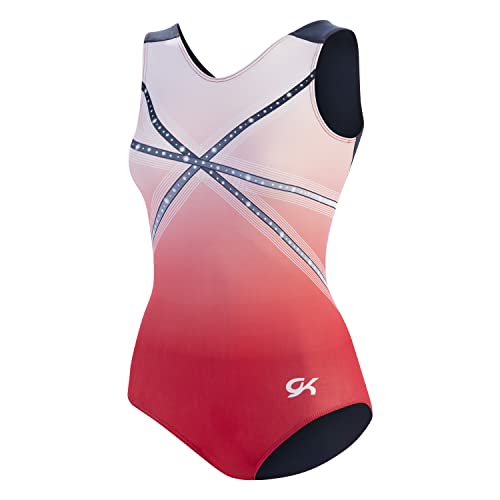 GK Glitz & Glam Gymnastics Leotard for Girls with Matching Scrunchie (Child Extra Small, Red)
