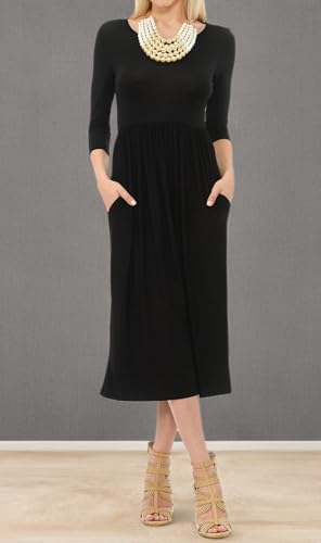 iconic luxe Women's Fit and Flare Midi Dress with Pockets Small Black