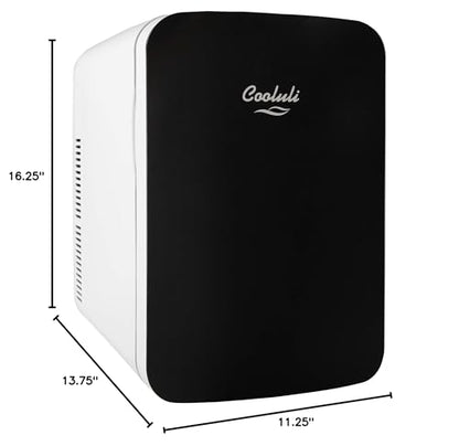 Cooluli 15L Mini Fridge for Bedroom - Car, Office Desk & College Dorm Room - 12v Portable Cooler & Warmer for Food, Drinks, Skincare, Beauty & Makeup - AC/DC Small Refrigerator with Glass Front, Black