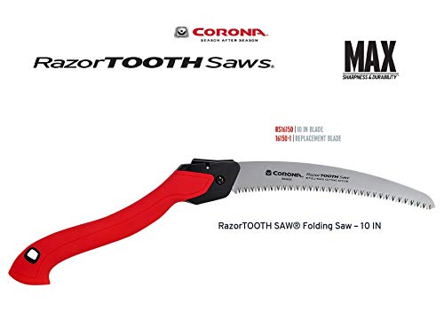 Corona Tools 10-Inch RazorTOOTH Folding Pruning Designed for Single Use | Curved Blade Hand Saw | Cuts Branches Up to 6" in Diameter | RS16150, Red