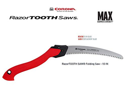 Corona Tools 10-Inch RazorTOOTH Folding Pruning Designed for Single Use | Curved Blade Hand Saw | Cuts Branches Up to 6" in Diameter | RS16150, Red