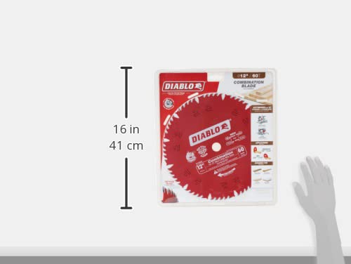 Diablo Combination Saw Blade for Wood - 12" Diameter, 60 Comb Teeth, 1" Arbor, .118" Kerf, 15° Hook Angle, .071" Plate, 6,000 Max RPM - D1260X