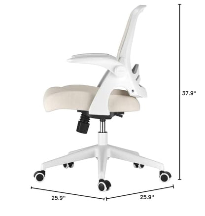 Hbada Office Desk Chair with Flip-Up Armrests and Saddle Cushion, Ergonomic Office Chair with S-Shaped Backrest, Swivel, Mesh, Grey