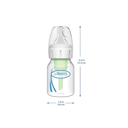 Dr. Brown's Natural Flow Anti-Colic Options+ Narrow Baby Bottle, 2 oz/60 mL, with Preemie Flow Nipple, 0m+, 4 Pack