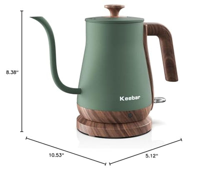 Keebar Gooseneck Electric Kettle, Electric Tea Kettle Stainless Steel, Pour over kettle for Coffee, 1000W Hot Water Kettle Electric Auto Shut Off, 0.8L, Wood-like Grain Finish Handle, Matcha Green