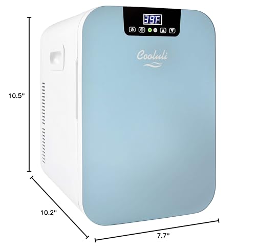 Cooluli 20L Mini Fridge For Bedroom - Car, Office Desk & College Dorm Room Glass Front Digital Temperature Control 12v Small Refrigerator for Food, Drinks, Skin Care, Beauty Breast Milk (Blue)