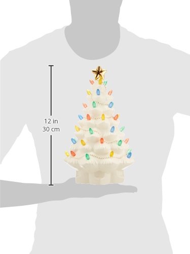 Lenox Figurine, Treasured Traditions Ivory Light-Up Ceramic Christmas Tree Figurine, Christmas Decorations, Holiday Winter Decor Indoor (Ivory, 1 Piece, 8.82-Inch Height) 3 AAA Batteries Not Included