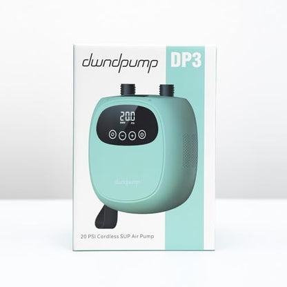 dwndpump Electric Paddle Board Pump, Rechargeable 20 PSI SUP Pump, Dual-Stage Inflation and Deflation Sup Air Pump, Portable Electric Pump for Kayaks, Wind Wings, SUPs (with 7 Valve Adapters)