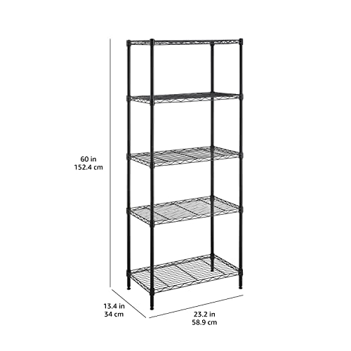 Amazon Basics 3-Shelf Adjustable Heavy Duty Steel Wire Rack Storage Shelving Organizer for Kitchen, Garage, 23.2" L x 13.4" W x 30" H, Black