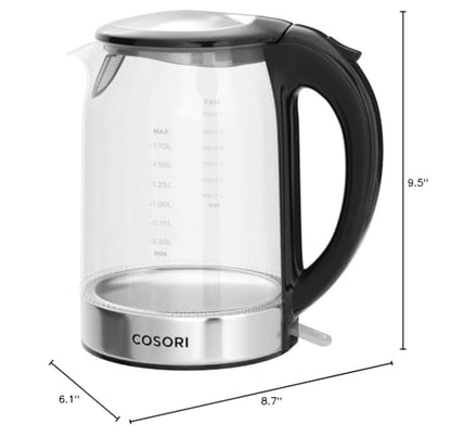 COSORI Speed-Boil Electric Tea Kettle, 1.7L Hot Water Kettle (BPA Free) 1500W Auto Shut-Off & Boil-Dry Protection, LED Indicator Inner Lid & Bottom, Transparent