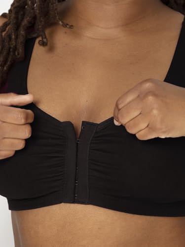 Fruit of the Loom womens Front Closure Cotton Sports Bra, Black/White/Heather Grey 3-pack, 38 US