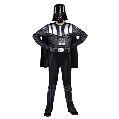 Star Wars Darth Vader Official Youth Costume - Premium Quality Padded Jumpsuit with Plastic Mask and Detachable Cape (S) Multi