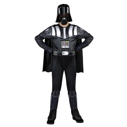 Star Wars Darth Vader Official Youth Costume - Premium Quality Padded Jumpsuit with Plastic Mask and Detachable Cape (S) Multi