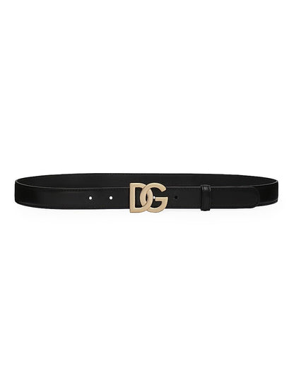 Dolce&Gabbana, DG Logo Buckle Leather Belt, X-Small, 70 (28''), Nero