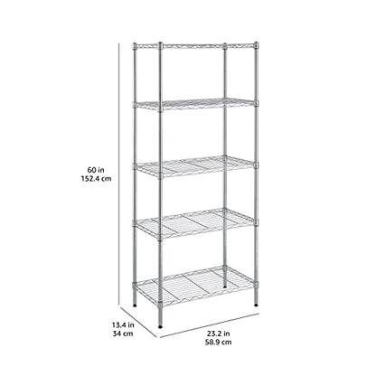 Amazon Basics 3-Shelf Adjustable Heavy Duty Steel Wire Rack Storage Shelving Organizer for Kitchen, Garage, 23.2" L x 13.4" W x 30" H, Black
