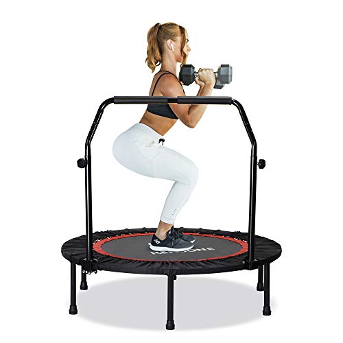 KENSONE 40" Foldable Mini Trampoline, Indoor Trampoline for Kids, Adults Indoor/Garden Workout, Fitness Rebounder with Adjustable Foam Handle, Max Load 330 lbs