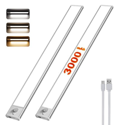 LED Undercabinet Lights with Motion Sensor, 40 cm Undercabinet Lighting, 3 Colors (6000K) and 3000 mAh, Wireless Light Strip, USB Kitchen Lights, for Cabinets and Stairs. 2