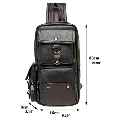 Leather Sling Bag Crossbody Backpack for Men Women Outdoor Travel Camping Shoulder Chest Day Pack Vintage Backpacks Daypack