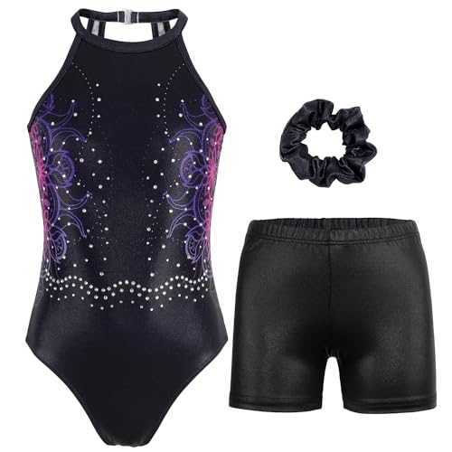 JOYSTREAM Gymnastics Leotards for Girls With Shorts Sparkly Ballet Dance Clasp Back Activewear Multi-flower Lace,6-7Years
