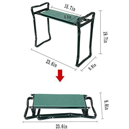 FIAMER Garden Kneeler Seat Folding Stool Work Seat Flower Planting Grass Belt Tool Bag Camping Outdoor Portable Garden Stool with 1 Bonus Tool Pouches (23.5"x19.3", Green)