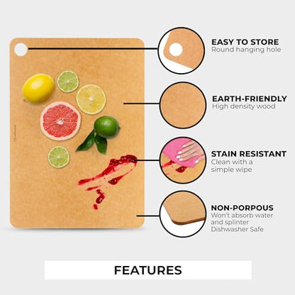 Freshware Wood Cutting Boards for Kitchen, Dishwasher Safe, Medium 12" x 9" and Large, 15" x 11.25", Set of 2, Natural