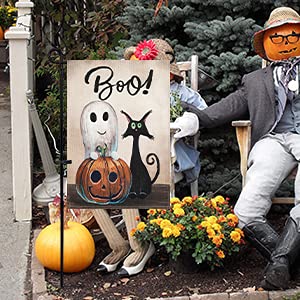 Hogardeck Halloween Garden Flag, Boo Garden Decorations Outdoor, Burlap Double Sided Vertical Halloween Porch Decor, Yard Flag Signs 12.5 x 18 Inches