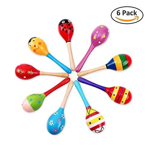 Islmlisa Mini Wooden Maracas Rattles Egg Shaker Kids Musical Party Favor Kid Baby Shaker Sand Hammer Toy (Random Color Pattern)