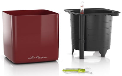 Lechuza Glossy Cube 16 Self-Watering Planter with Water Level Indicator, High Gloss Scarlet Red