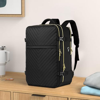 Large Carry On Travel Backpack - Flight Approved Waterproof Anti-Theft Luggage Daypack for Women Men Fit 17 Inch Laptop Business Weekender Overnight Backpack College Bag Personal Item Size Black