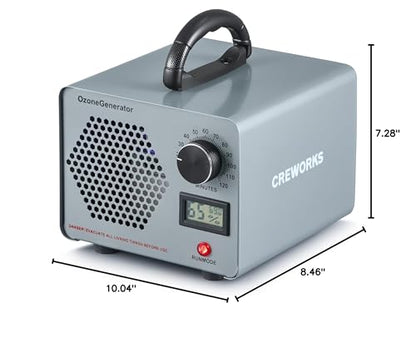 CREWORKS Ozone Odor Machine, Commercial Ozone Generator Air Purifier with Timer Display, 38000 mg/h Ozone Machine for Car Home Smoke Pet Odor Removal, High Capacity for 3200 sq ft Room, Silver