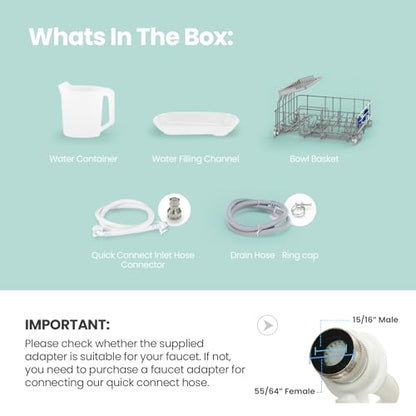 COMFEE' Portable Mini Dishwasher Countertop with 5L Built-in Water Tank for Apartments& RVs, No Hookup Needed, 6 Programs, 360° Dual Spray, 162℉ High-Temp& Air-Dry Function