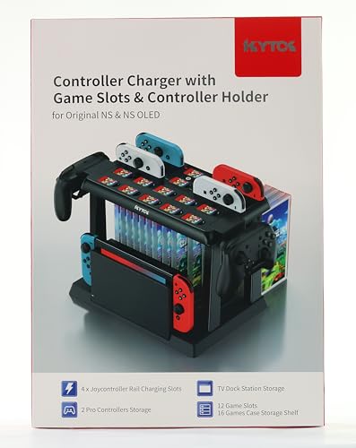Kytok Switch Games Organizer Station with Controller Charger, Charging Dock for Nintendo Switch & OLED Joycons, Storage and Organizer for Games, TV Dock, Pro Controller, Accessories Kit