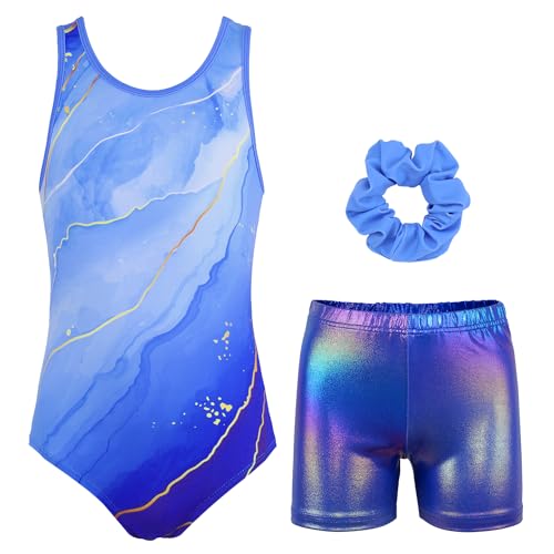 JOYSTREAM Gymnastics Leotards for Girls With Shorts Sparkly Ballet Dance Activewear Turquoise,6-7Years