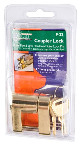 CURT 23022 Brass-Plated Steel Trailer Tongue Coupler Lock, 1/4-Inch Pin Diameter, Up to 3/4-Inch Span