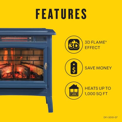 duraflame Freestanding Electric Fireplace Stove Heater with 3D Flame Effect for 1,000 Sq. Ft. Room, Navy
