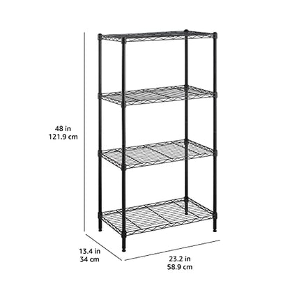 Amazon Basics 3-Shelf Adjustable Heavy Duty Steel Wire Rack Storage Shelving Organizer for Kitchen, Garage, 23.2" L x 13.4" W x 30" H, Black