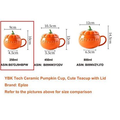 Eplze YBK Tech Cute Pumpkin Cup, Ceramic Coffee Mug, Tea Cup with Lid (8.5oz)