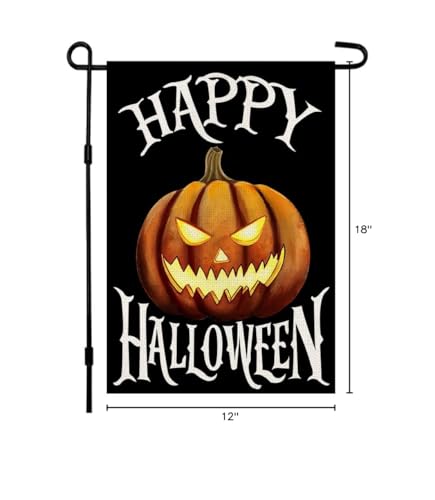 Happy Halloween Garden Flag 12 x 18 Inch Burlap Vertical Double Sided, Scary Pumpkin Holiday Yard Outdoor Decoration DF092
