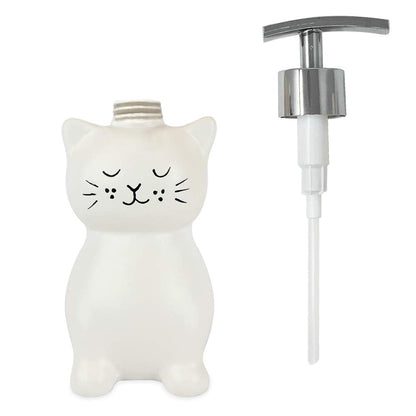 Isaac Jacobs White Ceramic Cat, Liquid Soap Pump/Lotion Dispenser with Chrome Metal Pump (Holds Up to 12 Oz) – Great for Bathroom, Kitchen Countertop, Bath Accessory (Cat)