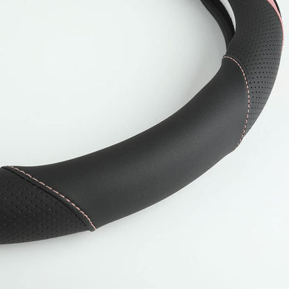 Car Steering Wheel Cover, Leather Steering Wheel Cover Pink Universal 14.5-15 Inch Microfiber Leather Anti-Slip Breathable Auto Steering Wheel Covers for Men Women (Black&Pink)