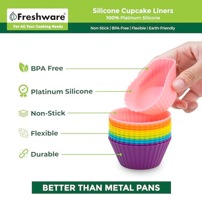 Freshware Cupcake Liners, Pack of 48 Silicone Muffin Cups, Reusable & Non-stick Cupcake Liners for Party Halloween Christmas, Round