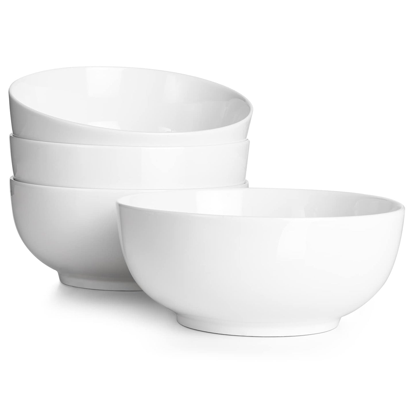 DOWAN 39 OZ Large Deep Bowls Set of 4 - White Ceramic Bowls for Ramen, Pasta, Salad, Mixed Fruit - Dishwasher & Microwave Safe (Soft White)