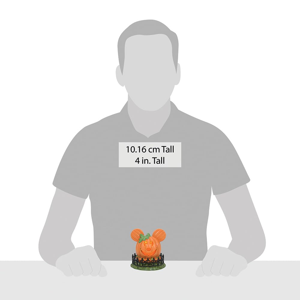 Department 56 Disney Village Halloween Accessories Pumpkintown Mickey Mouse Town Center Lit Figurine, 4 Inch, Multicolor