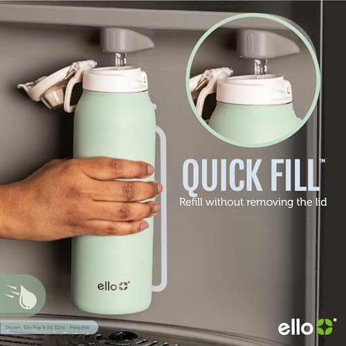 Ello Pop & Fill 22oz Stainless Steel Water Bottle with Quick Fill Technology, Double Walled and Vacuum Insulated Metal, Leak Proof Locking Lid, Sip and Chug, Reusable, BPA Free, Coastal Sunrise