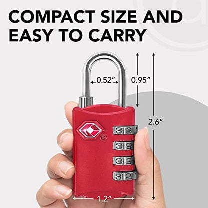 Desired Tools TSA Locks for Luggage, 2-Pc Durable Steel Padlock, Keyless Easy to Read 4-Digit Combination Lock for Backpacks, Travel Suitcases, Toolbox, Filing Cabinets, Baggage & Gym Locker, Red