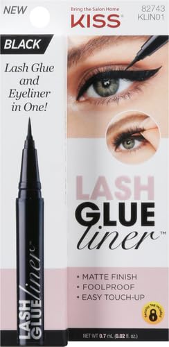 KISS Lash GLUEliner, 2-in-1 Felt-Tip Eyelash Adhesive and Eyeliner, Matte Finish, Foolproof Application, Easy Touch-Up, 0.03 Fl Oz.- Black, Packaging May Vary
