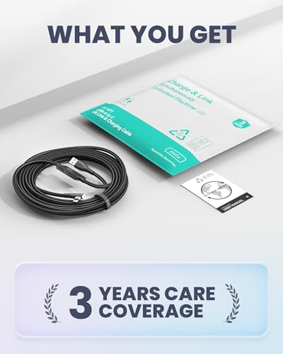 INIU Link Cable with Charging [16ft] for Meta Quest 3s Oculus Quest 3 Quest 2/Pro, Pico 4, PC VR, Steam VR, USB 3.0 High Speed Data Cable, USB C Charger Cord for VR Headset Accessories